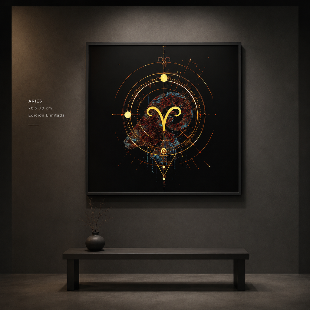 Fine Art Poster Perfil Aries en interior contemporáneo elegante