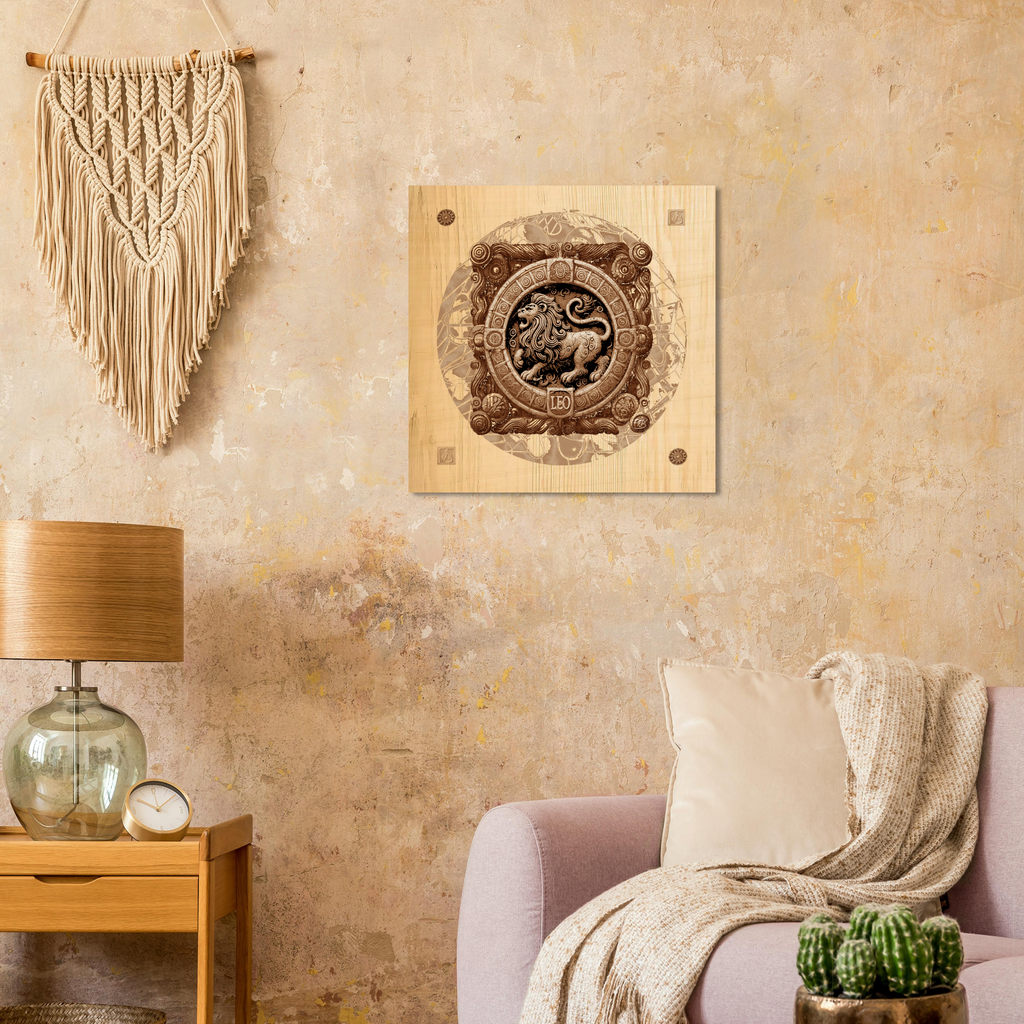 Cuadro Leo en madera decoración pared estilo astrológico moderno