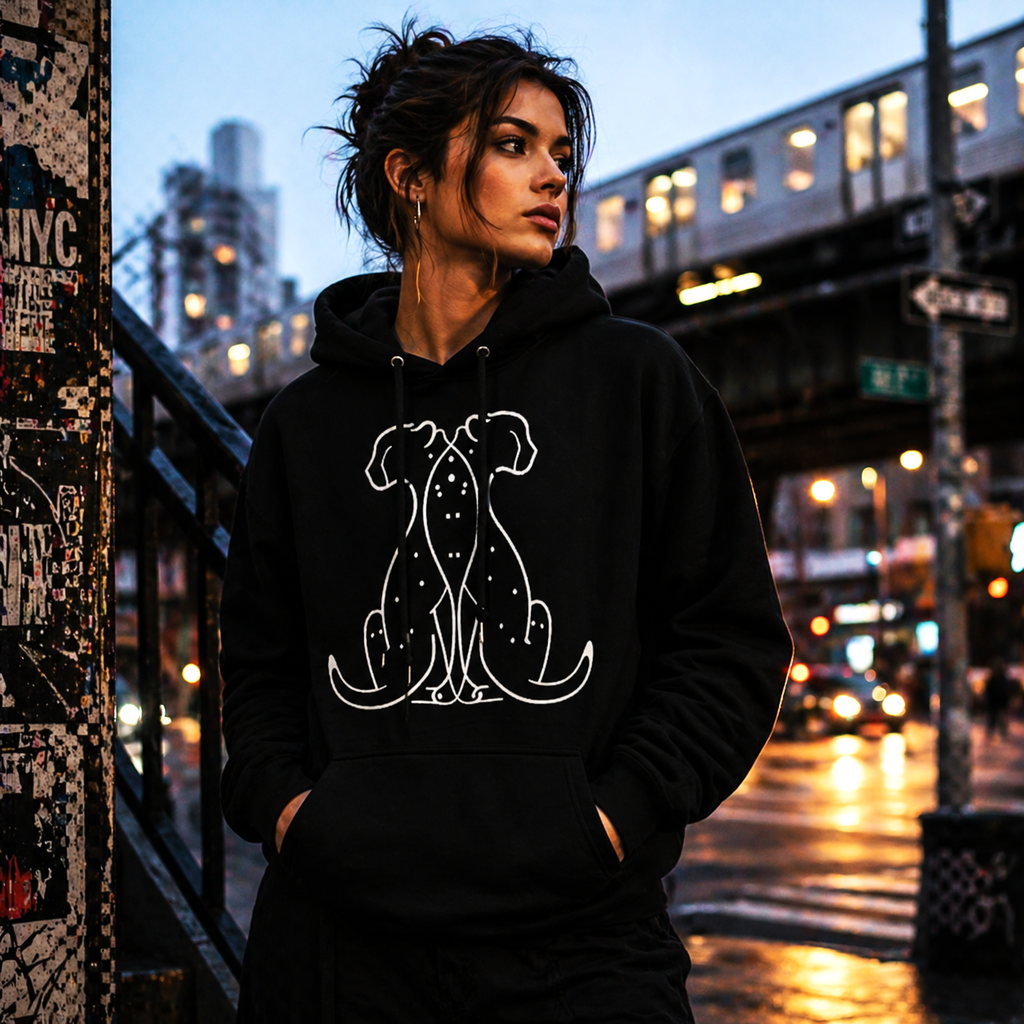Hoodie Negro Géminis Tribal – Energía Dual en Clave Urbana