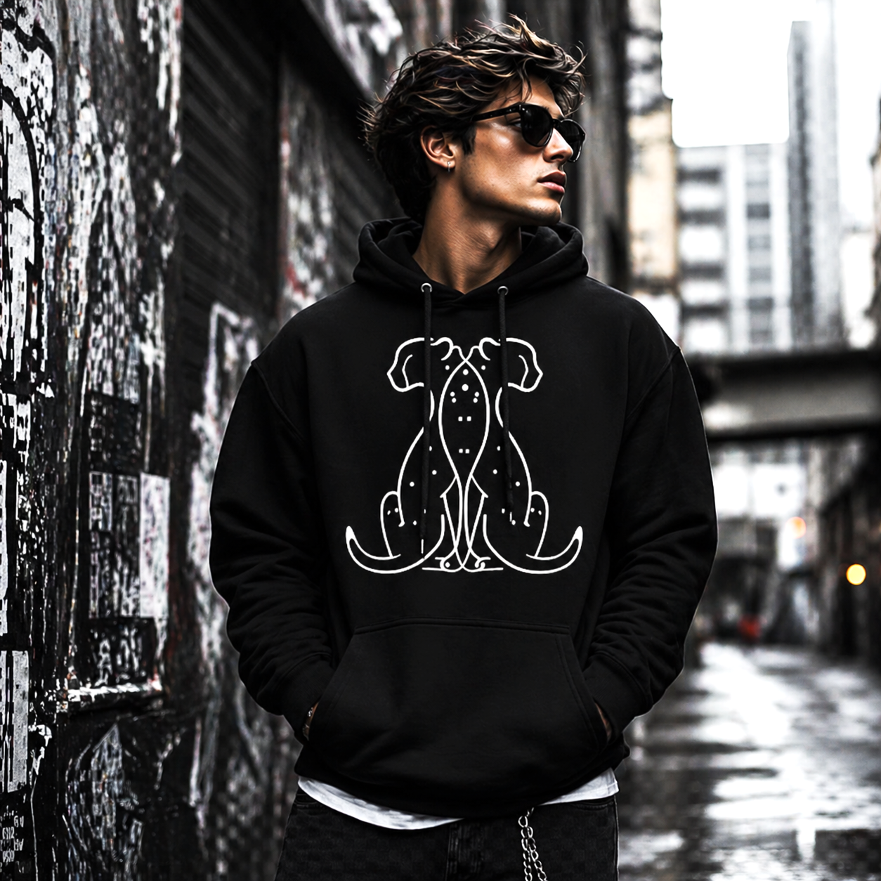 Hoodie Negro Géminis Tribal – Energía Dual en Clave Urbana