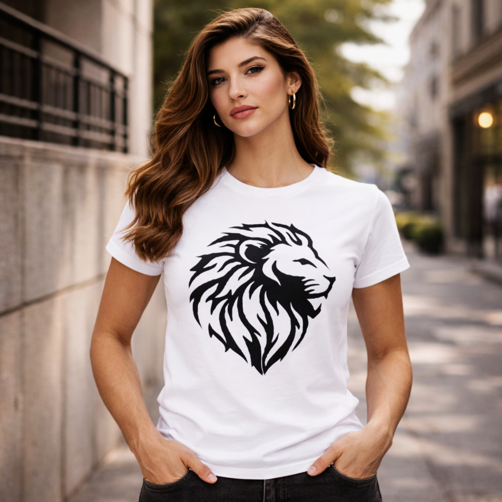 Camiseta blanca Leo con diseño de león tribal – Astrálisis